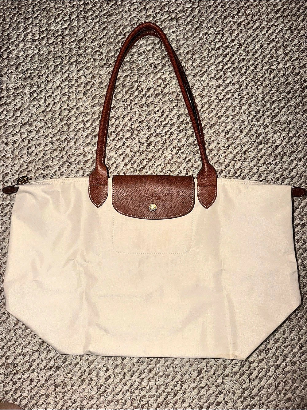 Longchamp Le Pliage Original Large Shoulder Tote Bag White & Brown